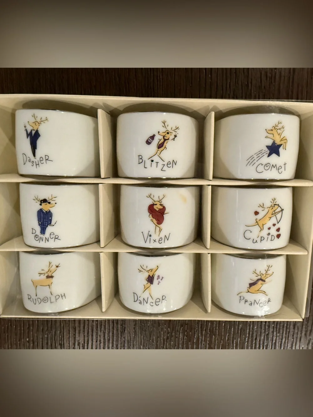 Pottery Barn‎ 2003 Santa’s Reindeer Napkin Rings Set of 9 Complete Rudolph Japan